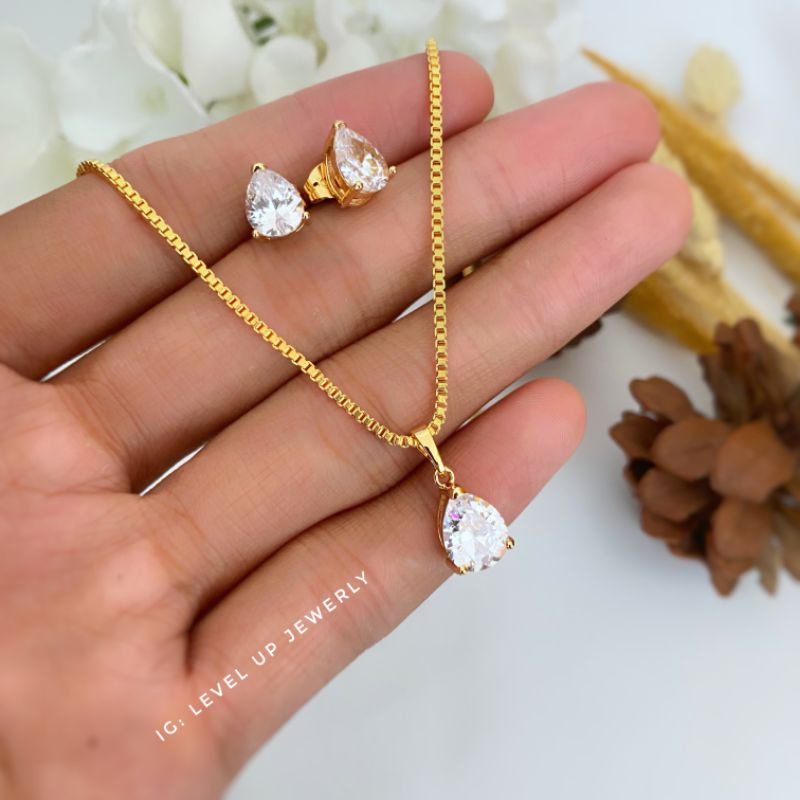 Set Perhiasan Lapis Emas | Kalung | Cincin | Sumpel | Set Perhiasan Wanita | Bahan Tembaga Lapis Ema