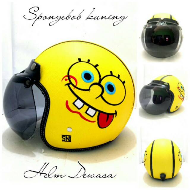 Helm Bogo Retro Kulit Klasik SNI Bordir Spongebob Kuning