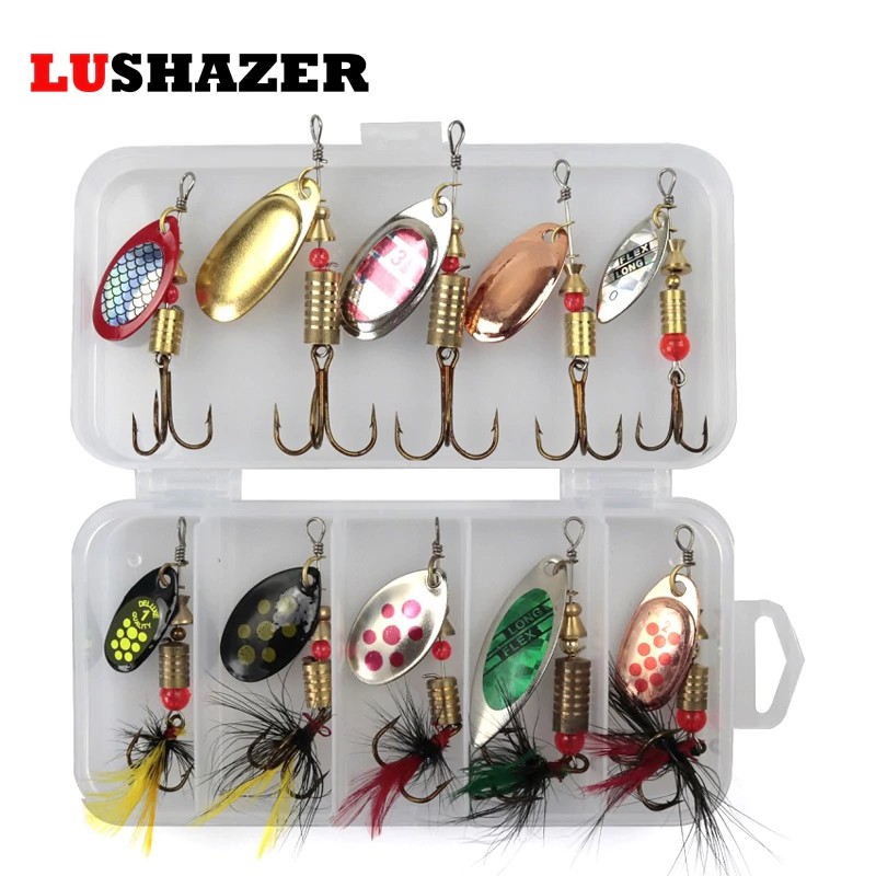 Fishing Metal Spoon Lure Treble Hook Spinner Baits CrankBait Fishing Tackles Box