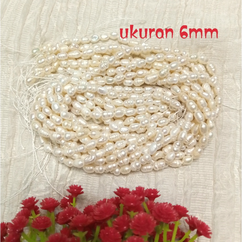 Jual Mutiara Air Tawar Oval Putih ukuran 6mm, 8mm, 10mm, 12mm, 14mm ...