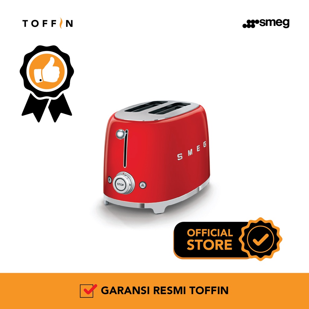 Smeg TSF01 Toaster 2x2 - Desain Retro 50's, Stainless Steel, Putih Matte