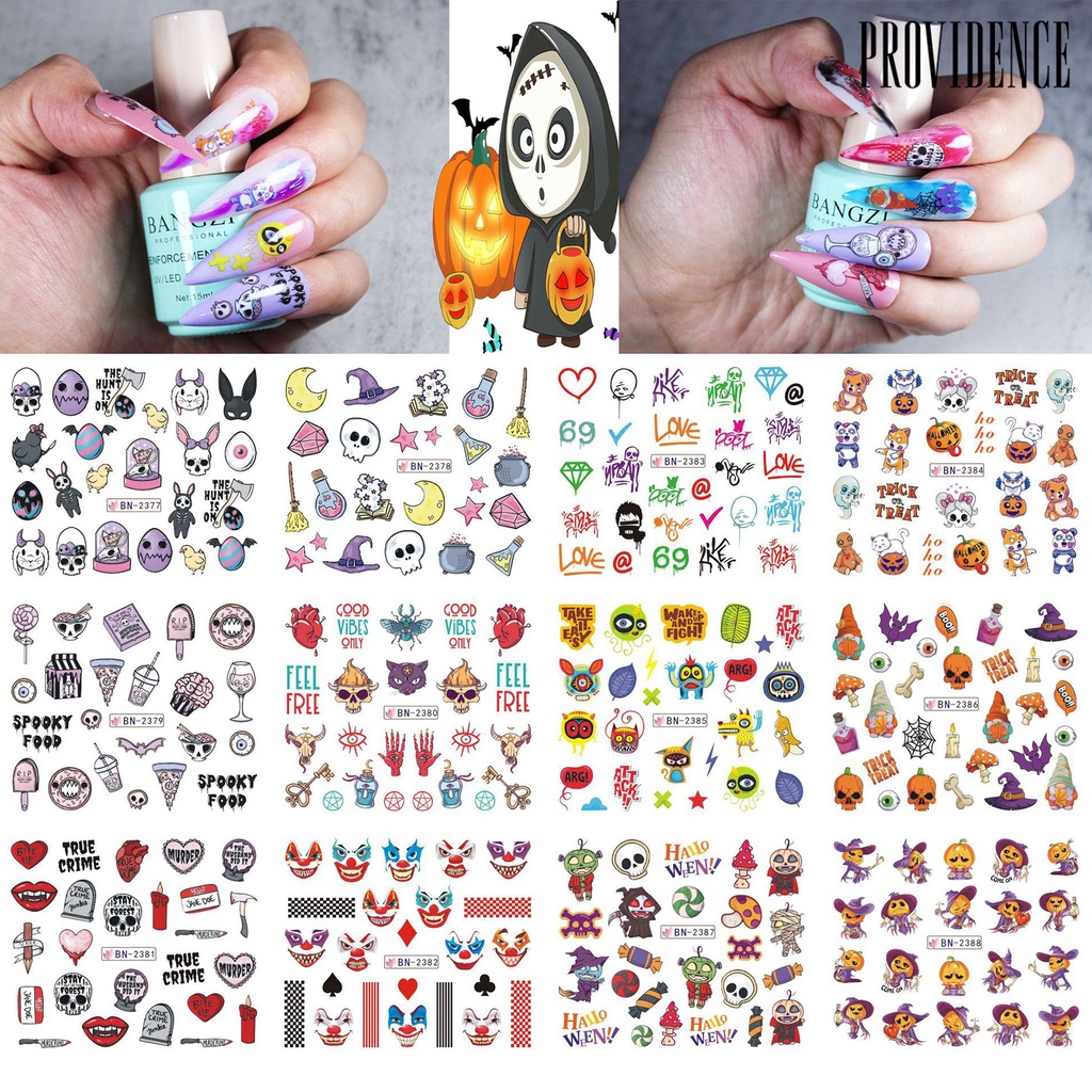 Providence Stiker Kuku Anti Alergi / Pudar / Bau Motif Halloween Untuk Dekorasi Nail Art / Salon