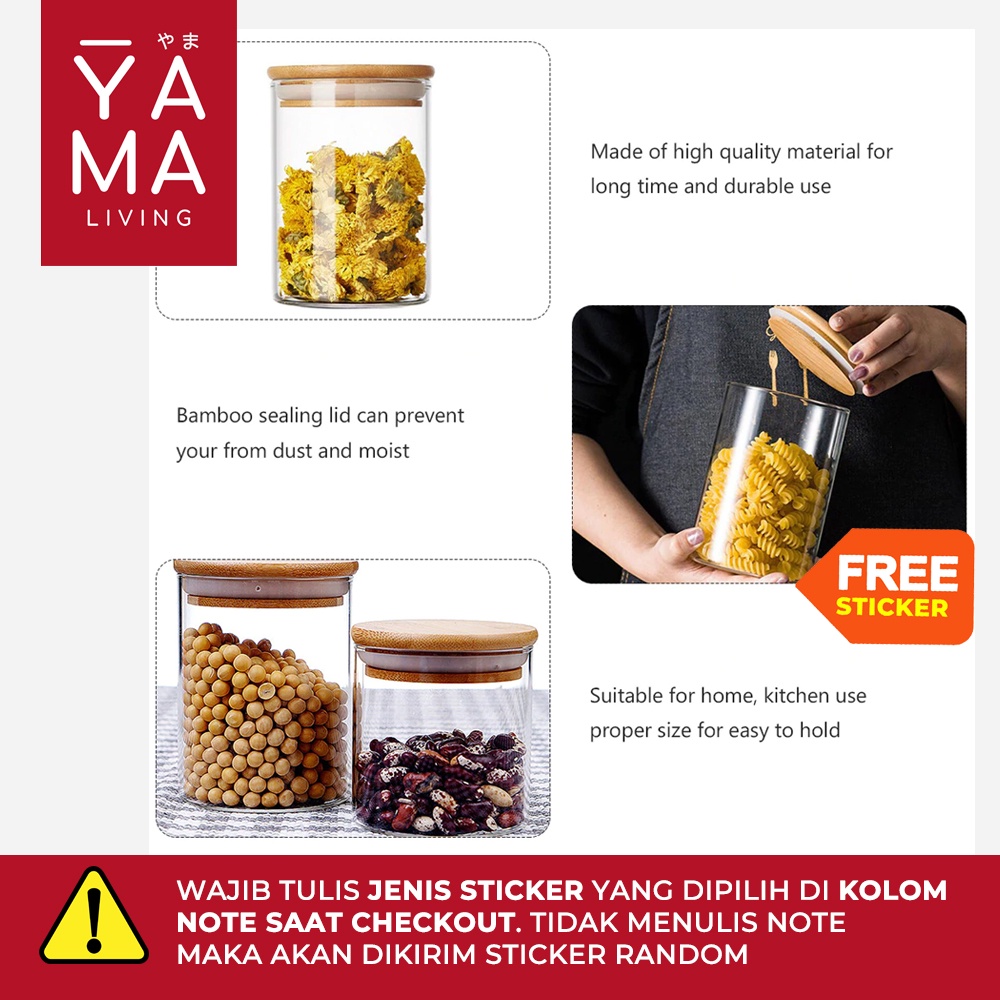 YAMA DASHI 500 ml Seasoning Bamboo Jar Toples Kedap Udara Kaca Tempat Bumbu Dapur Borosilicate Glass