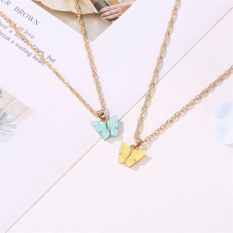 (YUZHU) Baru Datang COD Korean Gaya Kalung Kupu-kupu Kalung Rantai Wanita Aesthetic Butterfly Necklace Anting Kalung Rantai Warna Akrilik Rantai