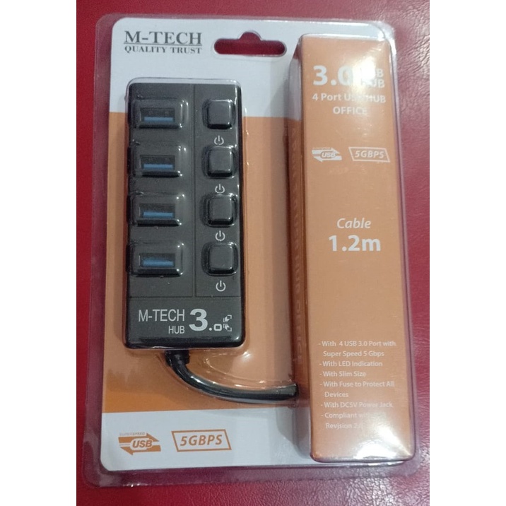 M-TECH HUB USB 3.0 Panjang Kabel 1.2M ON-OFF 7 Port 4 Port