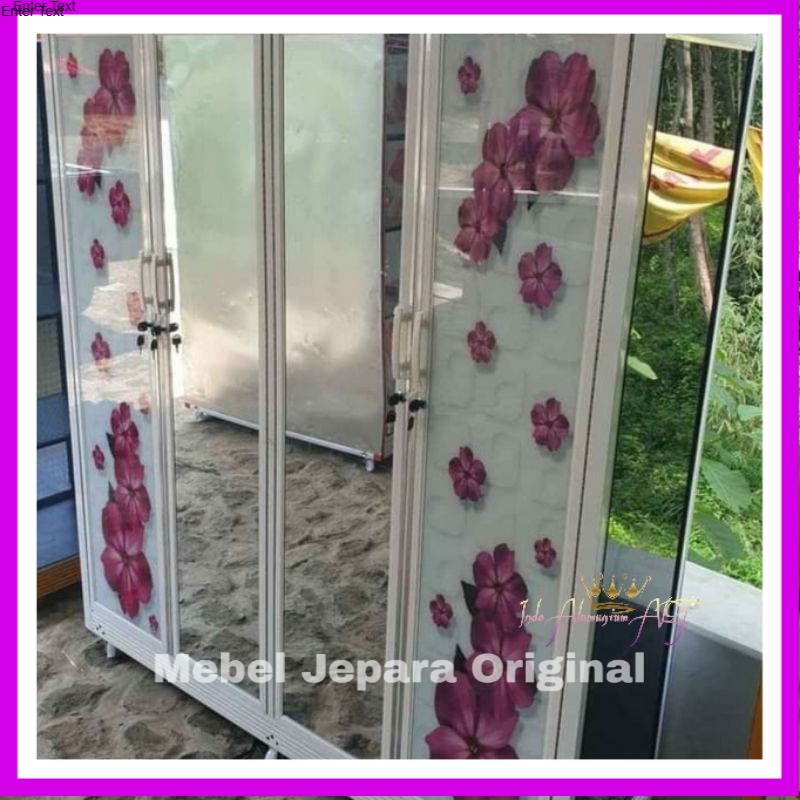 Lemari Kaca Pintu 4 Motif Bunga - Lemari Pakaian Pintu 4 Alumunium Kaca