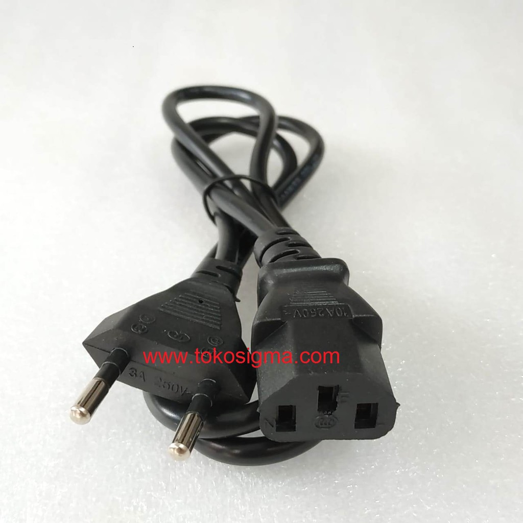 Kabel Power Cord Adaptor EU 2 kaki Gepeng to C13 2x0.5mm max 250V 3A