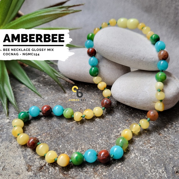 Kalung Amber Anak Premium Glossy Mix Gemstone By Amber Bee