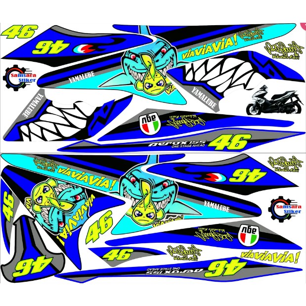 Striping motor aerox stiker aerox sticker aerox variasi shark biru