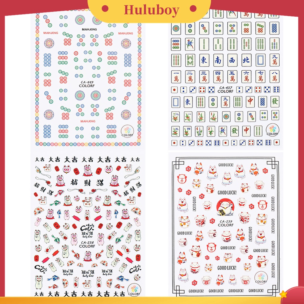 Huluboy Huluboy♡ 3pcs Stiker Kuku Desain Karakter Kaligrafi Cina Untuk Dekorasi Manicure