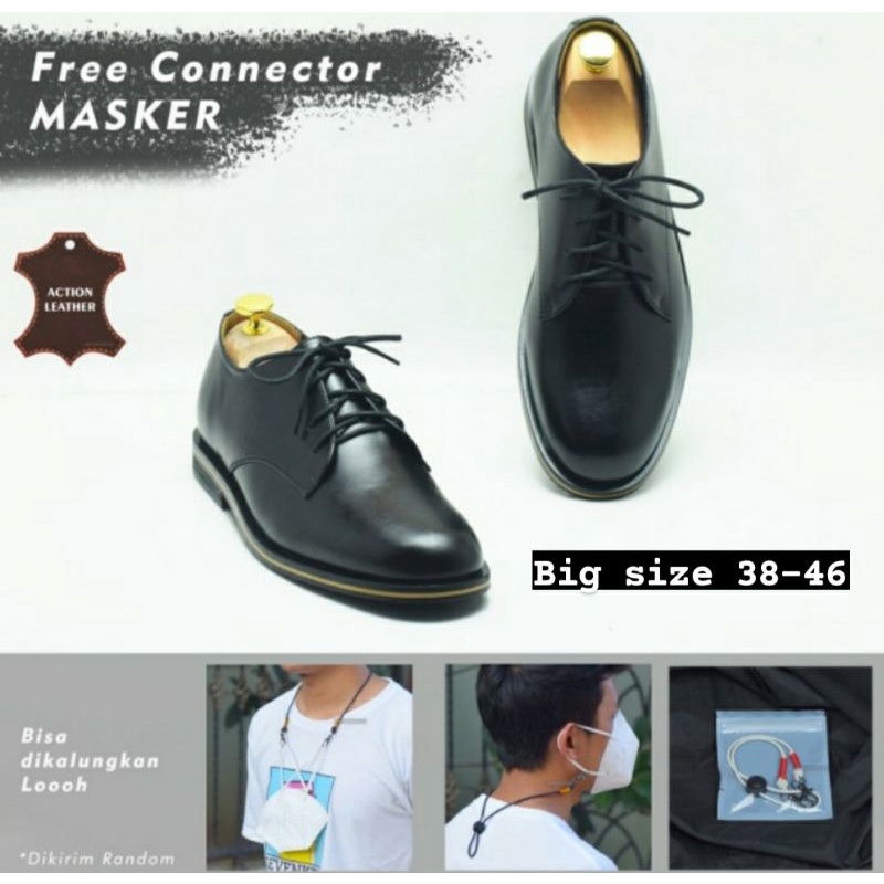 Sepatu Formal Pria Size JUMBO 38-46 Black Sepatu Kerja Formal Kantoran Kulit Keren OverSize Hitam, 44