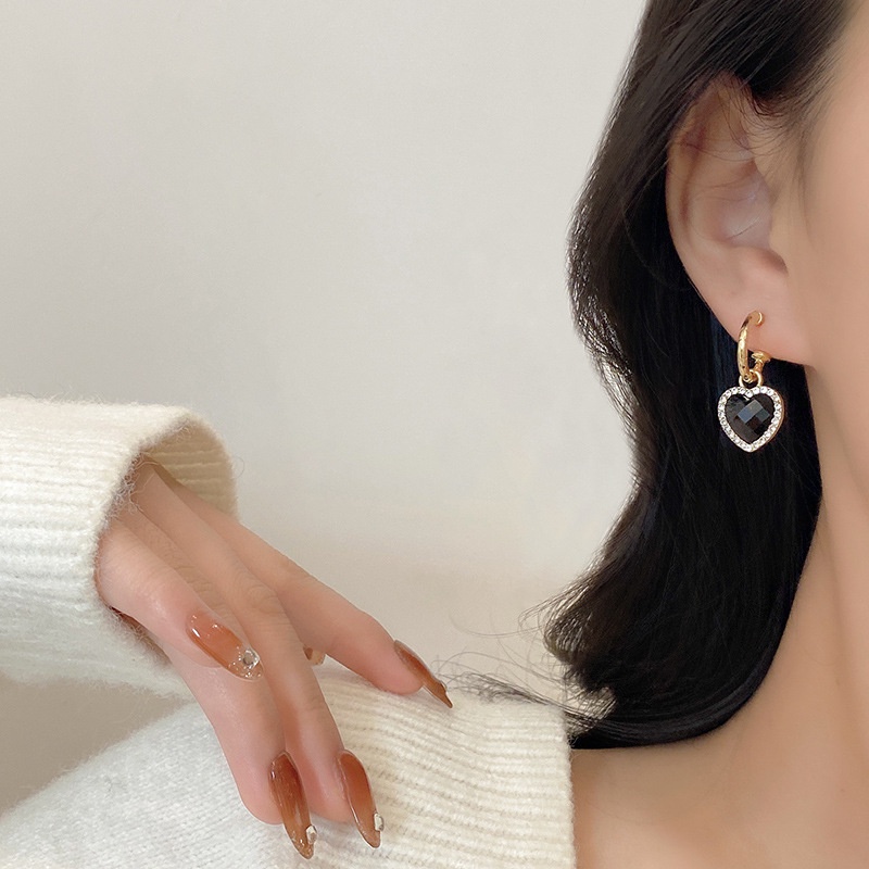 Fashion S925 Perak Jarum Retro Cinta Liontin Hoop Earrings