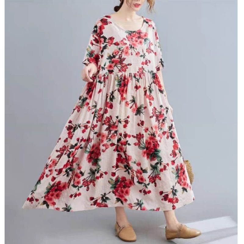 MDLV ~ 79004# Flovania Loose Dress Oversize Dress Big Size Dress Premium Dress import Dress Midi Dress Flower Fashion Import