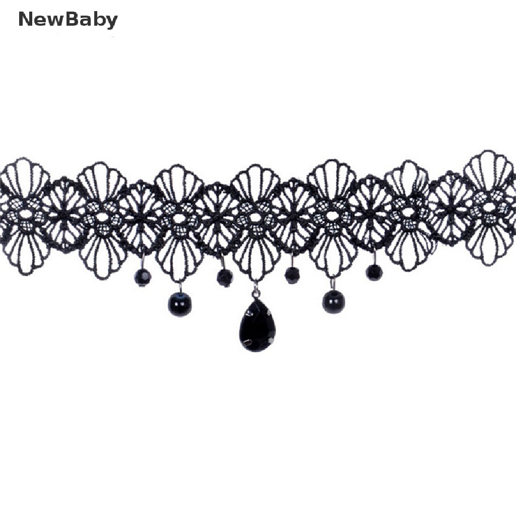Kalung Choker Bahan Lace Warna Hitam Dengan Liontin Bunga Gaya Gothic Retro Untuk Perhiasan