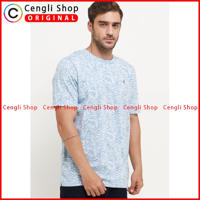 BAJU KAOS PRIA HUSH PUPPIES ORIGINAL CASUAL LENGAN PENDEK BIRU HM05