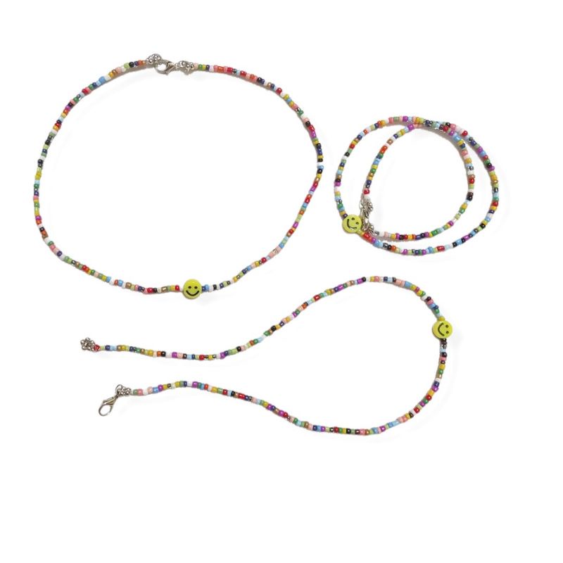 Kalung Mote Senyum Warna Warni Colorful Beads Smile Bohemian Etnik Gaya Korea Smiley Beads Jewelry Emoji