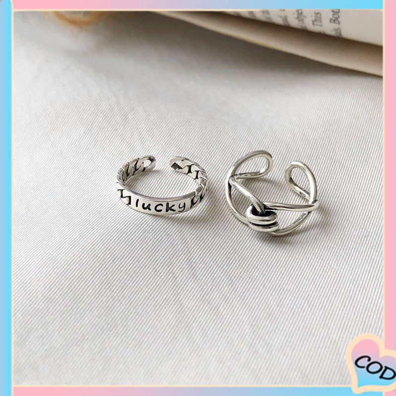 COD❤️ Minoritas desain cincin terbuka fashion wanita cincin fashion retro gaya keren kepribadian wanita finger ring set-A.one