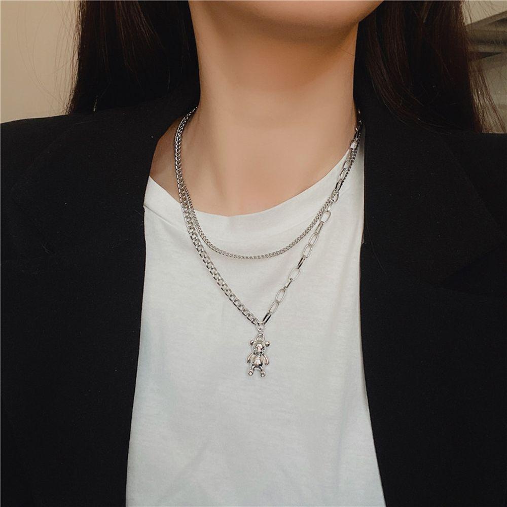 Mxbeauty Wanita Kalung Fashion Korea Smiley Face Rumbai Double Layer Perhiasan Hadiah Sweater Rantai Kalung