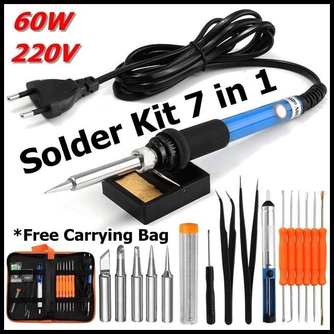 Peralatan Solder Kit 7 in 1 60W 220V Soldering Tool Kit Set Plus Bag