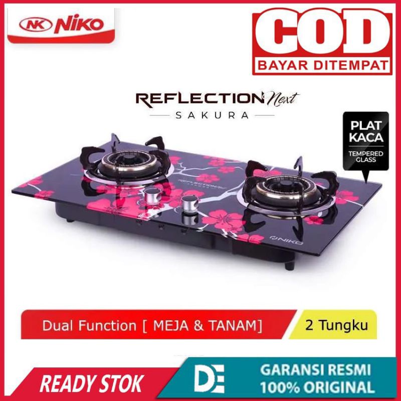 NIKO REFLECTION MOTIF SAKURA KOMPOR GAS TANAM 2 TUNGKU TEMPERED GLASS