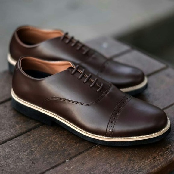 Sepatu Pantofel Klasik Kulit Pria/Cowok/Men Lokal Original Footwear | Oxford Brown | FORIND x FSTP