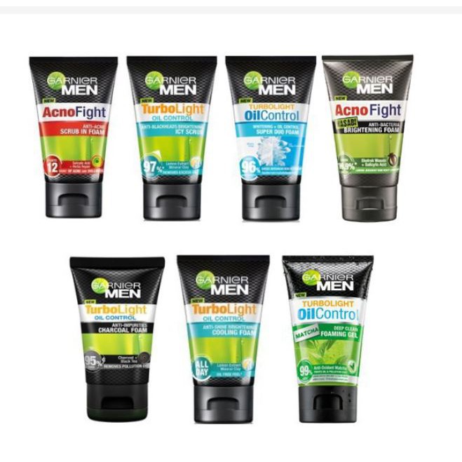 [BPOM] Garnier Men Face Wash 50mL 100%Ori Facial Foam Scrub Turbo Light Super Duo Oil Control Charco