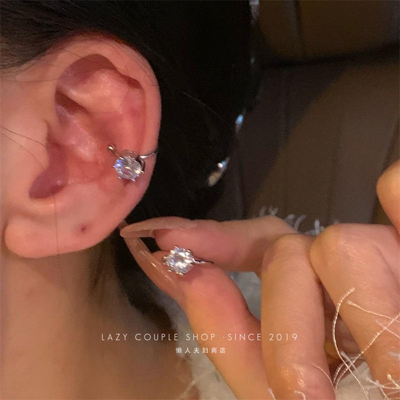 Anting Klip Tanpa Tindik Hias Zircon Berlian Imitasi Untuk Wanita