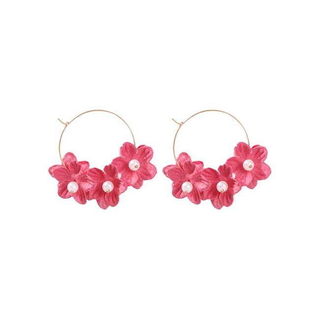 LRC Anting Tusuk Fashion Alloy Pearl Non-woven Flower Earrings D16753