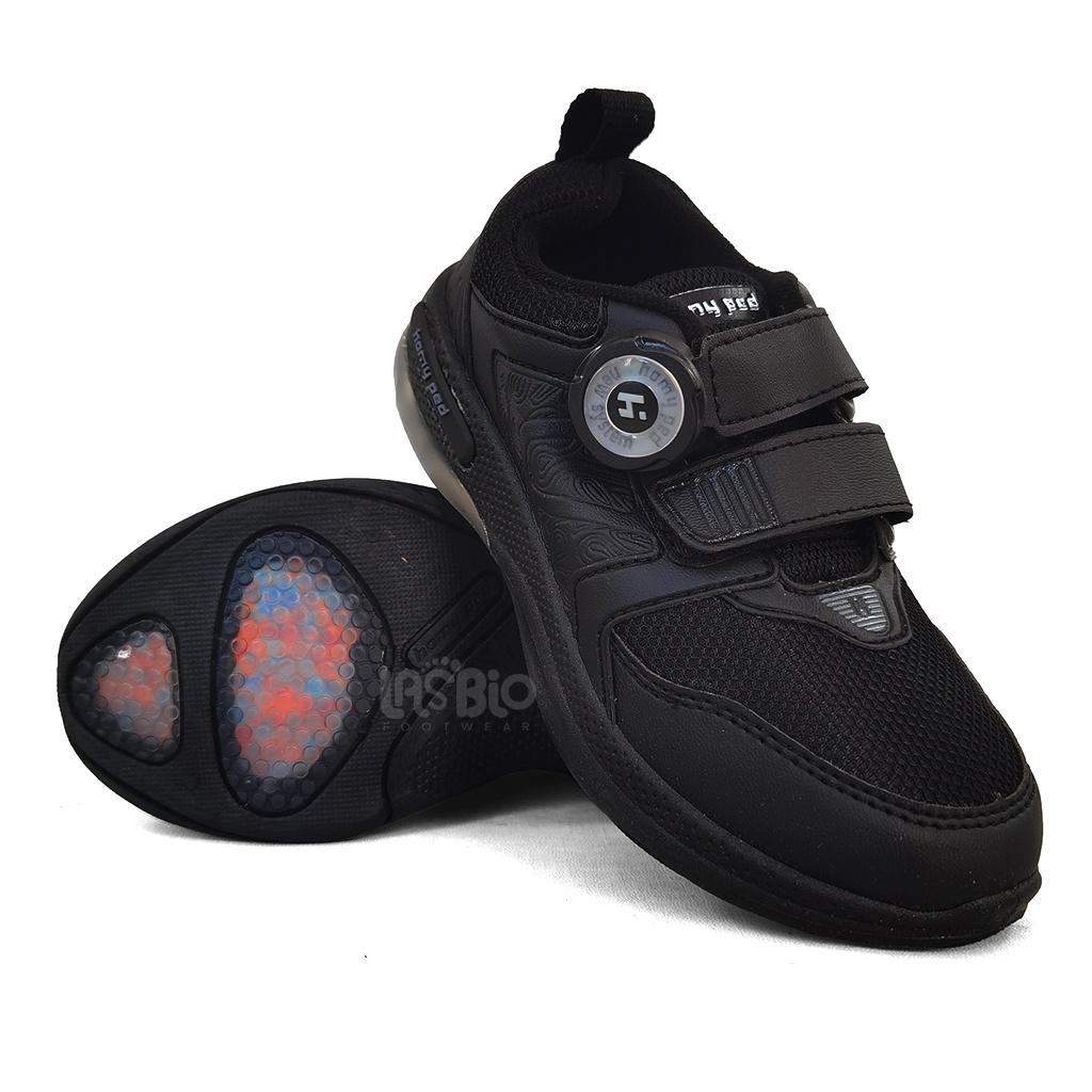 GRATIS MAINAN!! Homyped - Yosafat 01 Sepatu Sekolah Anak Warna Hitam All Black