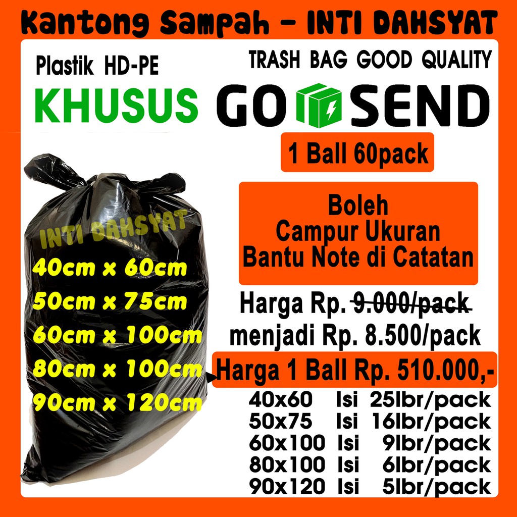 Mohon kasi Info Ukuran. Khusus Gosend - 60pack Kantong Plastik Sampah/ Trash Bag (Boleh Campur Ukura