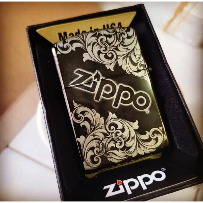 Korek api Zippo Black Ice Grafir laser Motif Zippo Font BATIK