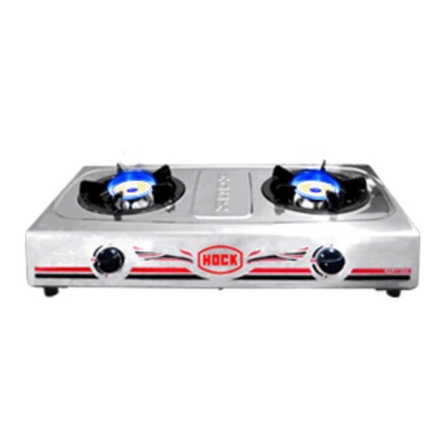Kompor Gas Hock HP-200EG Elegant Gold 383x715x154mm - 2 Burner Api Biru