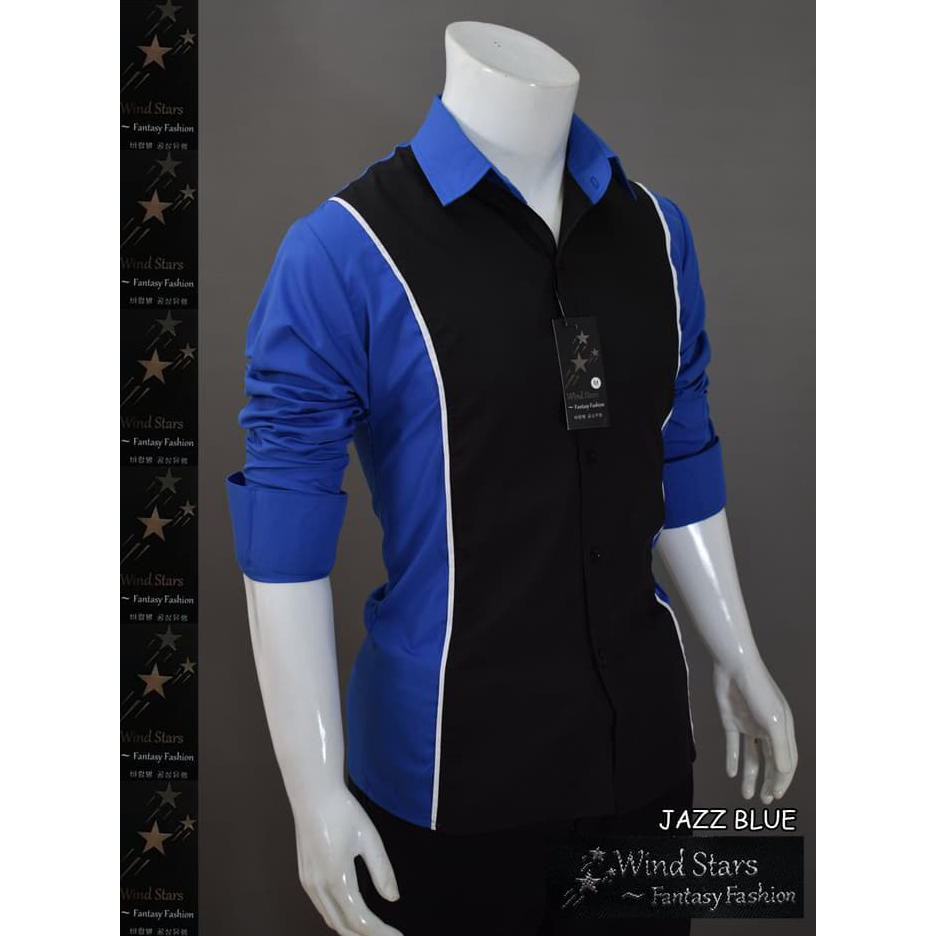 Kemeja Jazz ( Biru/Merah) - Baju Pakaian Pria Slimfit Korea Style High Quality