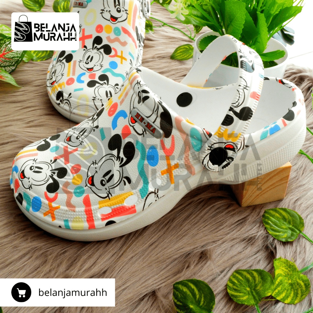 Sandal Kodok Model Crocs Printing lucu colorfull Wanita / Sandal kodok Rumah / Sandal Baim Rumah