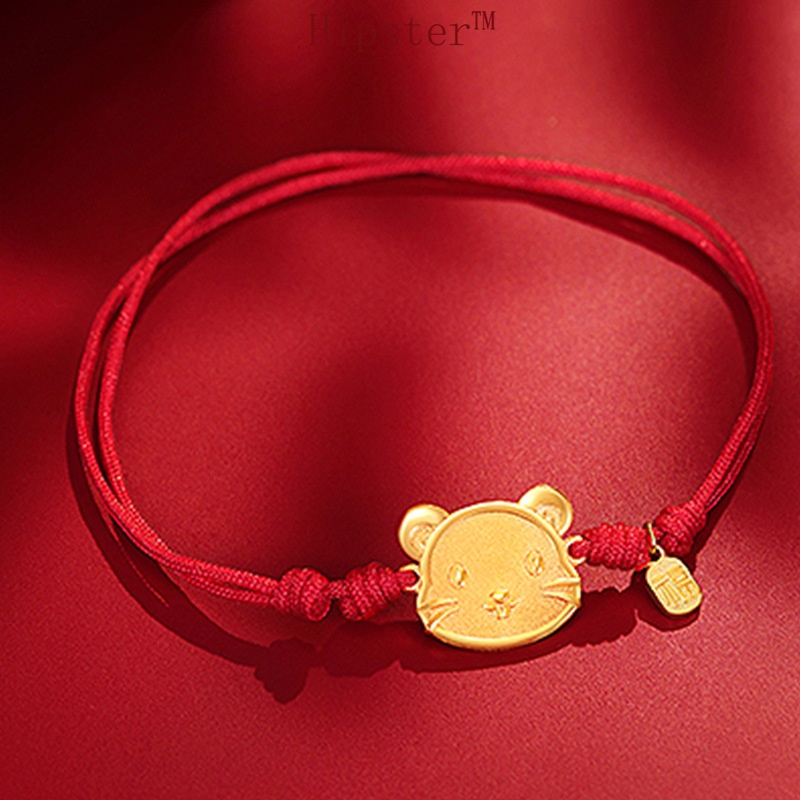 Chinese Style Retro New Personalized Golden Red Rope Bracelet