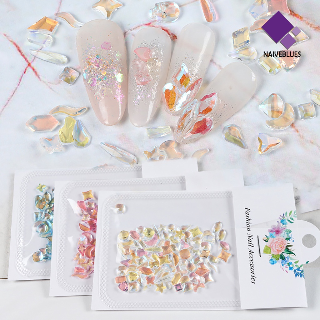 Naiveblue &gt; 100Pcs / Set Hiasan Kuku Bentuk Asimetris Warna Cerah Untuk Dekorasi Nail Art / Manicure