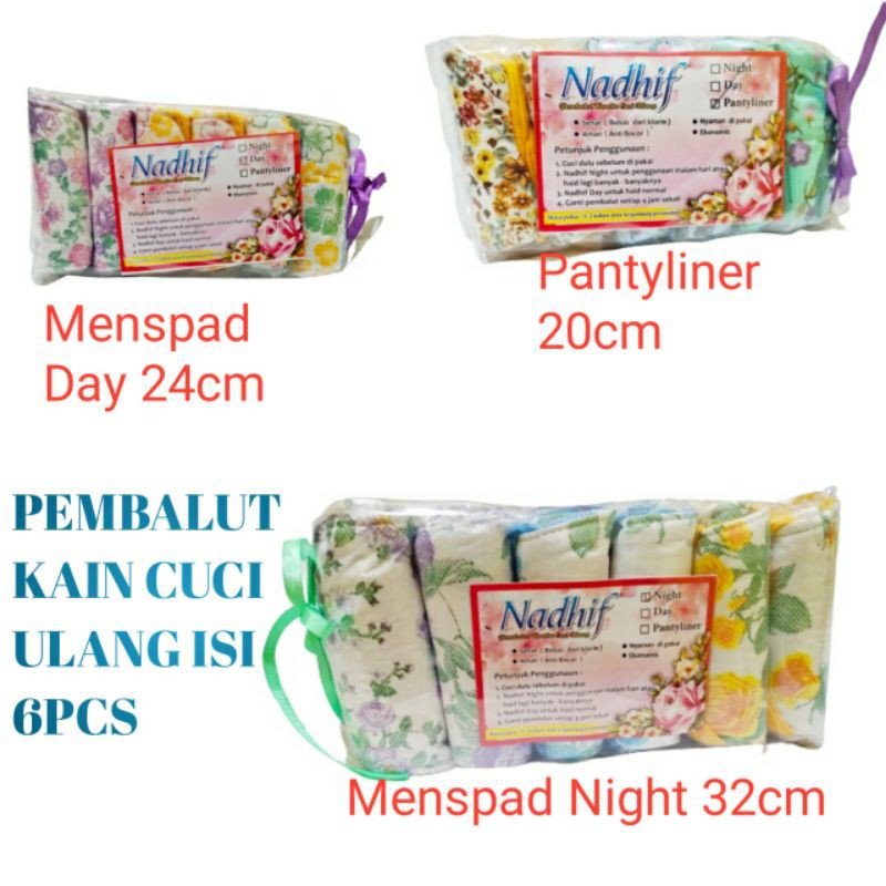 ( isi 6pcs)  pembalut cuci ulang / Menspad / pembalut kain / menspad day / Menspad Night