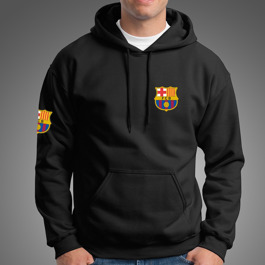 Jaket Sweater Hoodie Barcelona FC Bahan Cotton Fleece Tebal Unisex