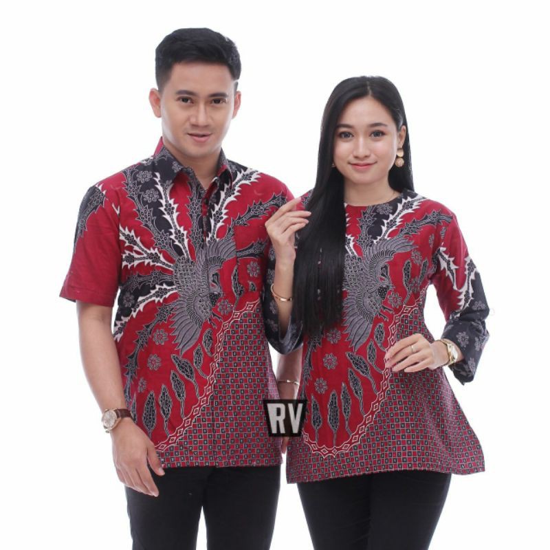 [ BISA COD ] Maura Couple - Sania Ruffle Batik Couple Seragam Batik Garansi Termurah Shopee Batikid-MURAI MAROON