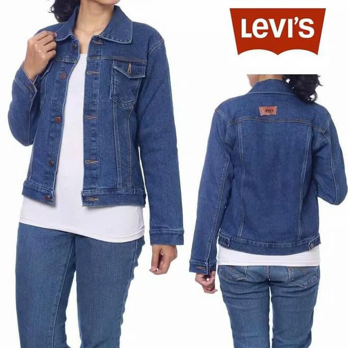 JAKET JEANS CEWEK SOBEK JAKET LEVIS WANITA MURAH - HITAM, L BEST QUALITY