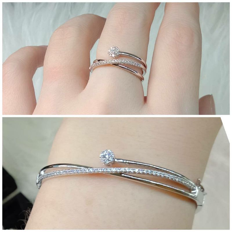 La Vienne - Set Gelang Titanium dan Cincin Titanium Wanita Anti Karat - Azalia