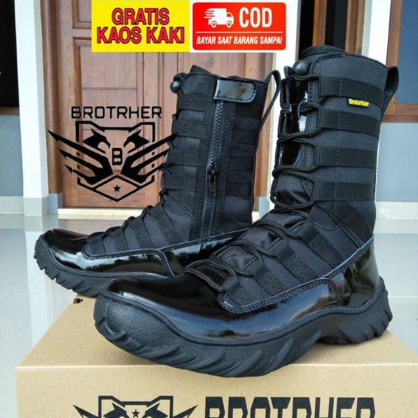 SEPATU PDL NINJA KULIT KILAP GLOSY PAKAI RESLETING OUTSOLE KARET SUDAH DI SOL KELILING