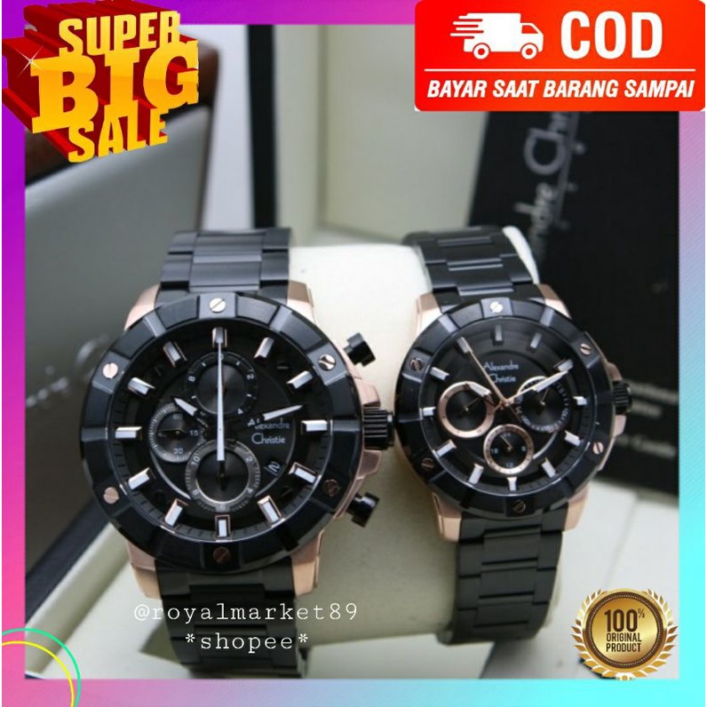 [WARNA LAIN DIGESER FOTONYA] ORI JAM TANGAN COUPLE ALEXANDRE CHRISTIE CHRONOGRAP RANTAI STAINLESS ST