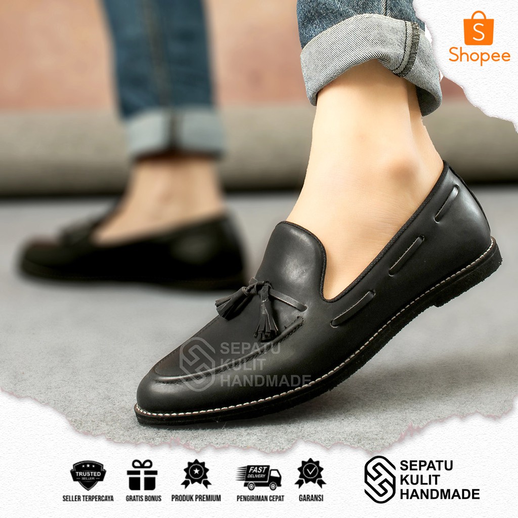 SKH x CLOTH - Sepatu Bunut Pria Kulit Sapi Asli Original 100% Pancus Casual Remaja Dewasa Laki Laki 
