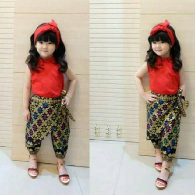 Setelan batik modern kebaya batik modern celana batik modern baju pesta merah