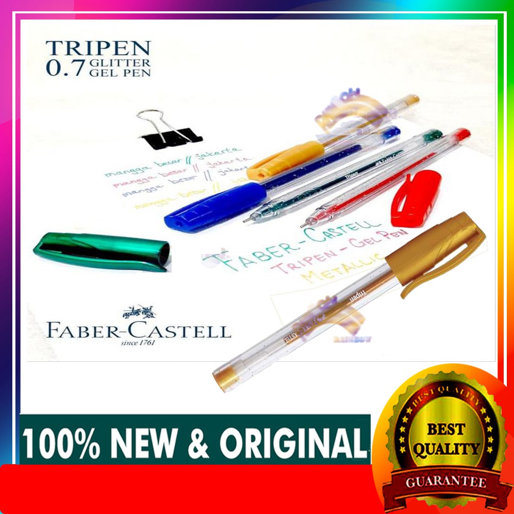 

1PCS - Pulpen Faber Castell Tripen Glitter Gold Gel Pen bolpoint Pena Smooth Writing 0.7MM