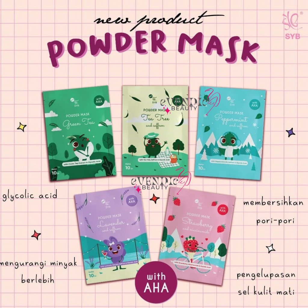 SYB POWDER MASK - BY SYB MASKER BUBUK green tea / lavender / peppermint / strawberry/ tea tree