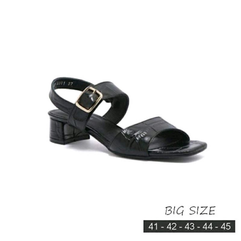 ORIGINAL,Sepatu Sendal Heels Croco Big Size 41-45 Sandal Sepatu Flat Ukuran Besar Euro JUMBO Banget Gemuk Kulit Hitam 44