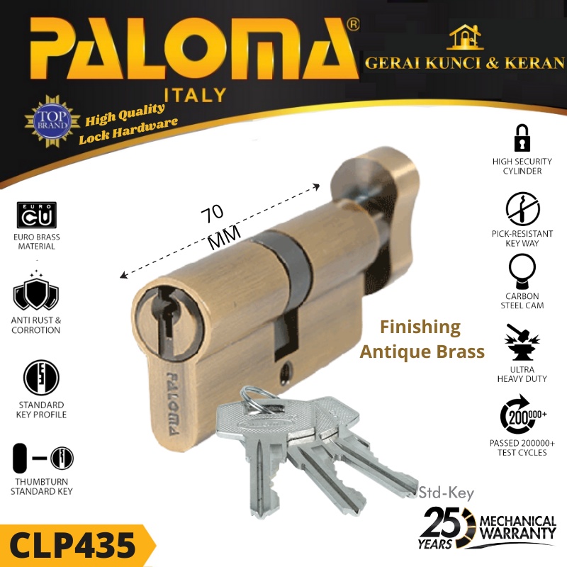 Knob Cylinder PALOMA CLP 435 DELUXE KC-SK 70MM AB ANTIQ