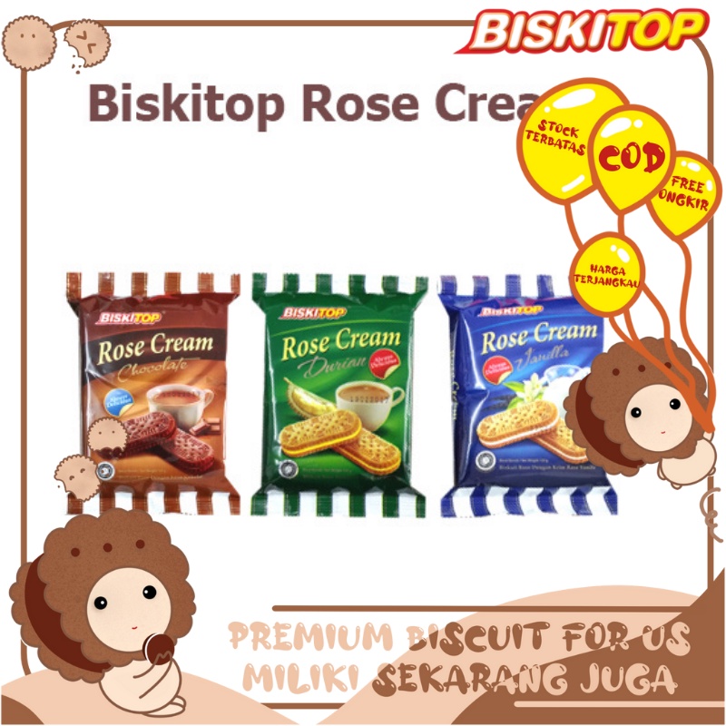 

BISKITOP - ROSE CREAM 30 120g Biskuit Kue Kering Anak Dewasa Enak Renyah Biscuit Rasa Durian Vanilla